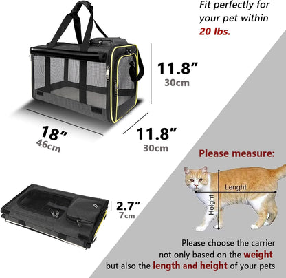 Cat Carriers for Large Cats 20 lbs+ Soft Pet Carrier for Small Dog/Durable 2 Kitty Travel