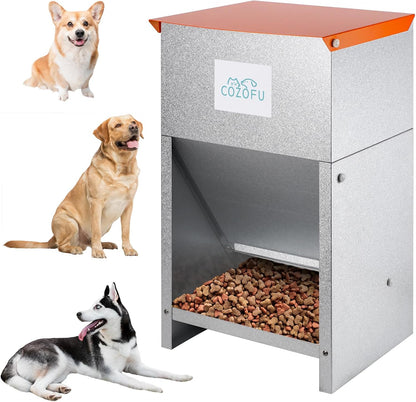 Dog Feeder - Galvanized Metal Pet Food Station for Indoor & Outdoor Use - Automatic Gravity-Fed