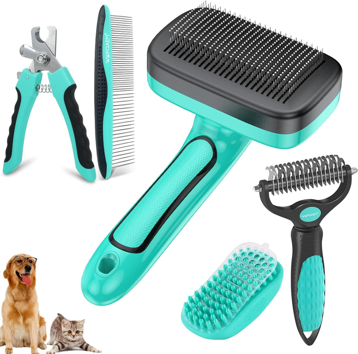 Dog Brush Kit for Grooming Short & Long Haired Dogs & Cats, 5 in 1 Pet Grooming Set for Small