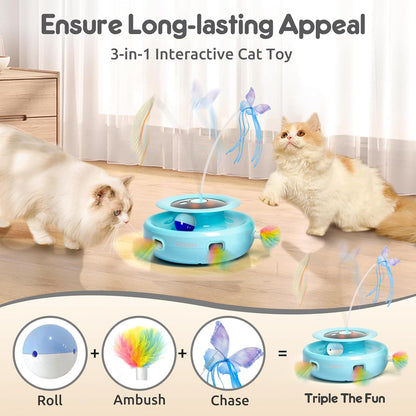 ORSDA Cat Toy, 3-in-1 Automatic Interactive Electronic Moving Ambush Feather, Fluttering Butterfly