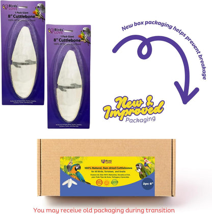 Birds LOVE 2 pc 7.5–8″ Sun-Dried Natural Cuttlebone Kit | 100 % Pure Calcium Supplement for Birds