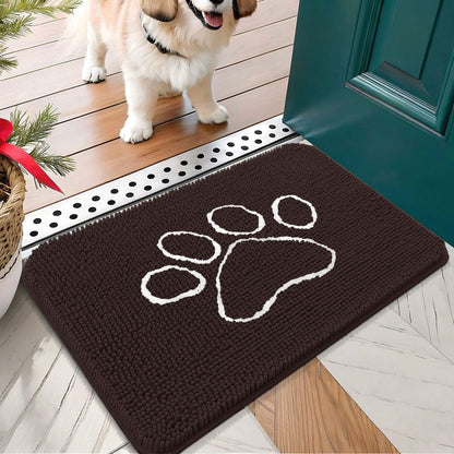 OLANLY Door Mat for Muddy Dog Paws 24x16, Ultra Absorbent Chenille Mud Doormat with Paw Print