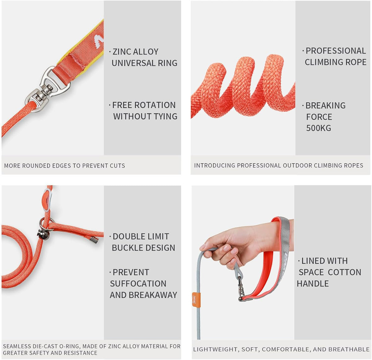 Dog Anti-Slip Leash 5FT with Metal Stopper - Durable No-Pull Training Lead for Small, Medium &