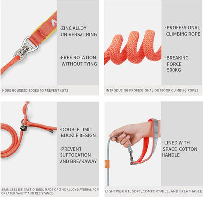 Dog Anti-Slip Leash 5FT with Metal Stopper - Durable No-Pull Training Lead for Small, Medium &