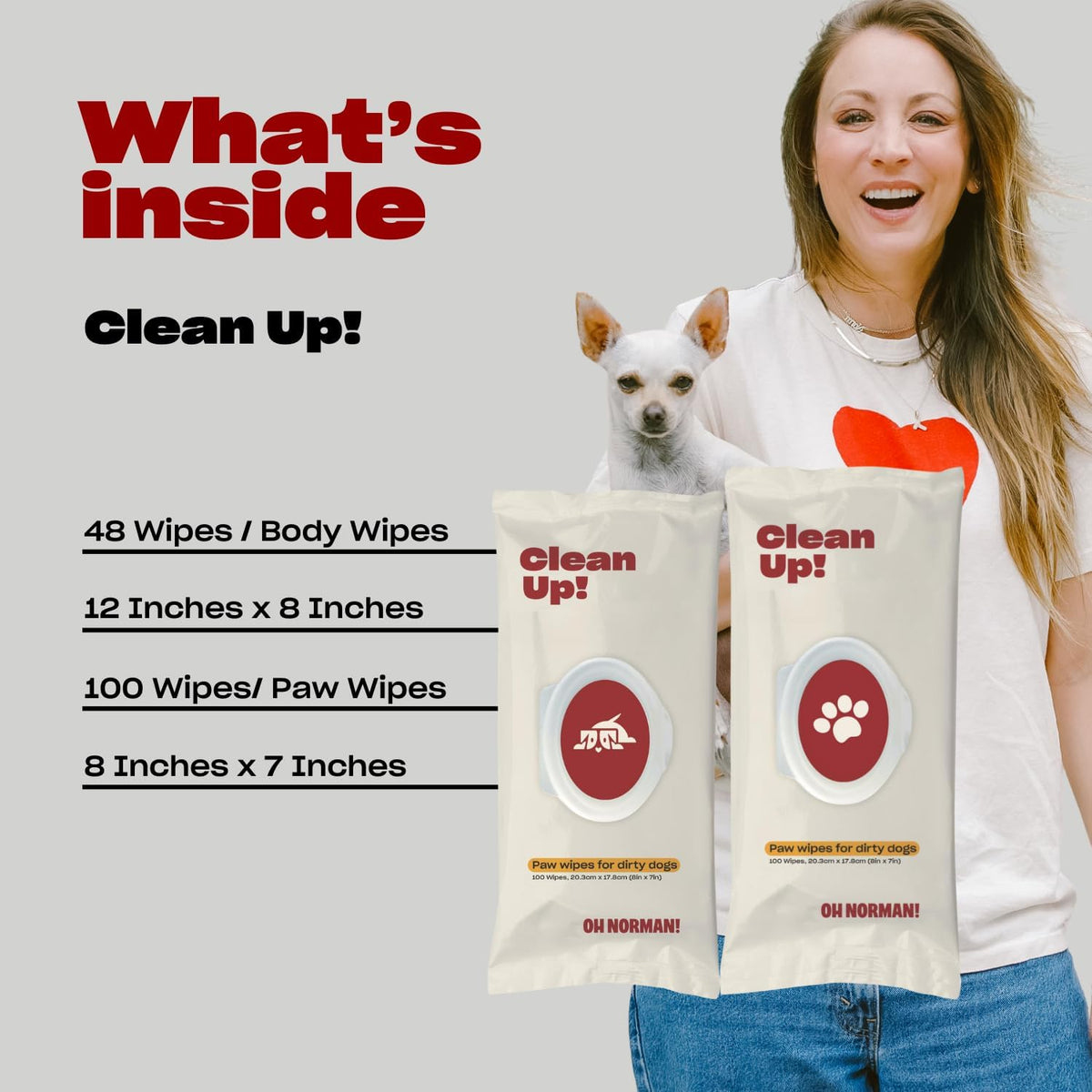 OH NORMAN! Clean Up Body Wipes for Dogs by Kaley Cuoco, Gentle Pet Grooming Wipes, Plant-Based and