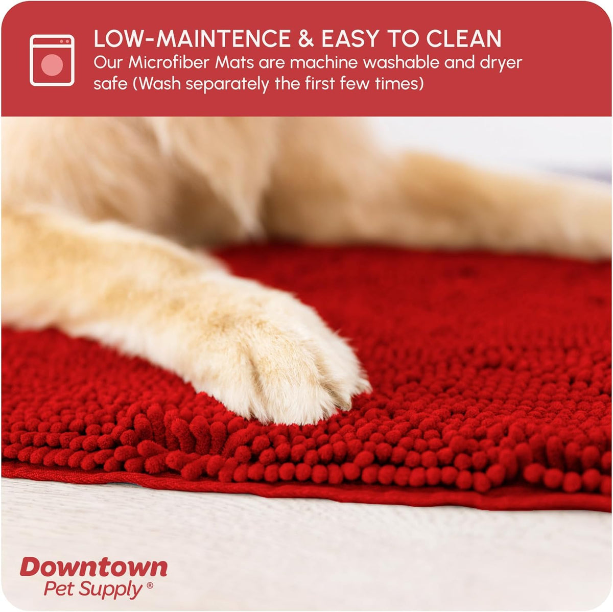 My Doggy Place Microfiber Dog Mat for Muddy Paws, 60" x 36" Red - Non-Slip, Absorbent and