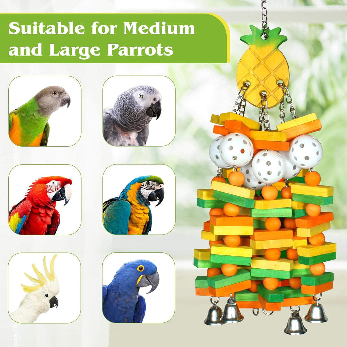Parrot Toys 18 inches Bird Shredding Toys for Medium Large Parrots, Cockatiels, Macaw, African