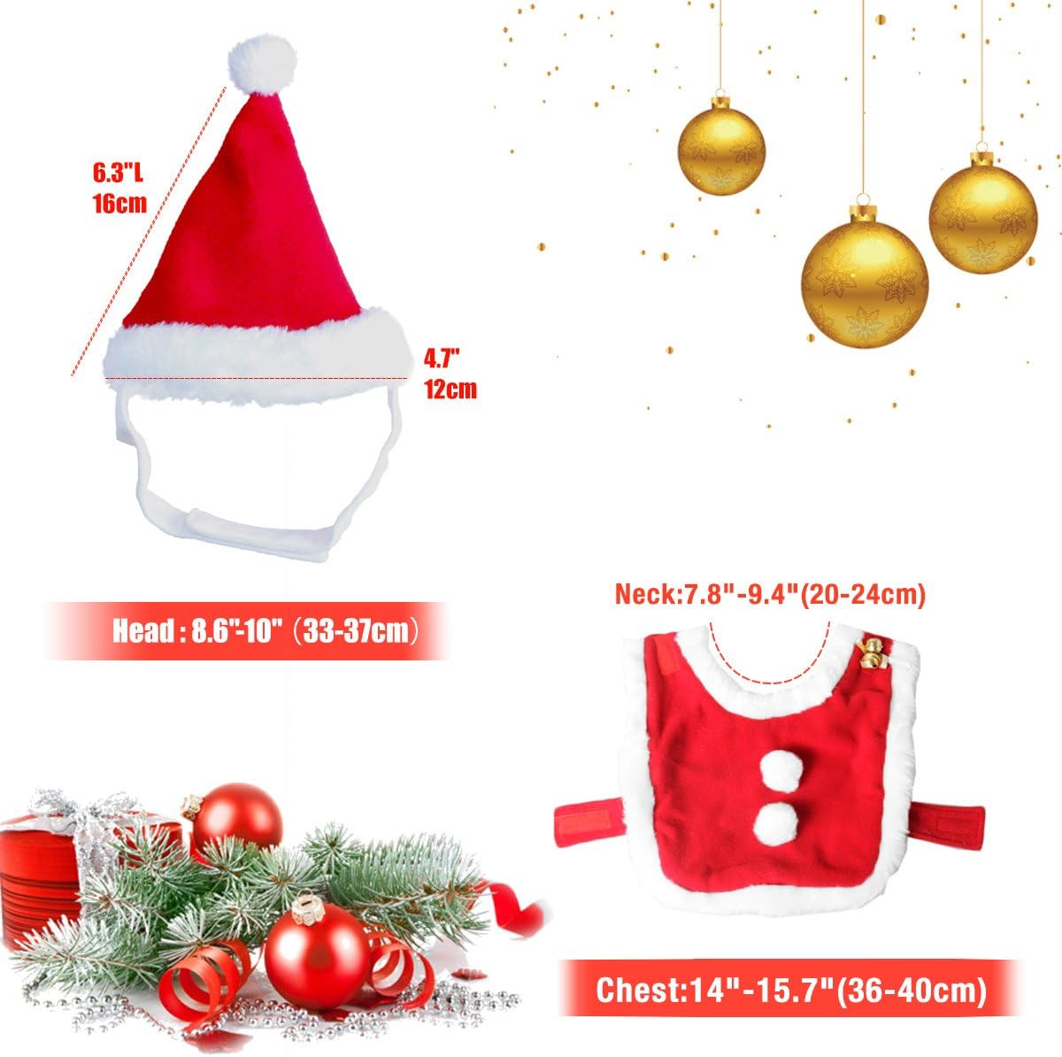 Enjoying Cat Christmas Costume, Pet Santa Claus Hat with Xmas Clothes for Cats Small Dogs, Kitten