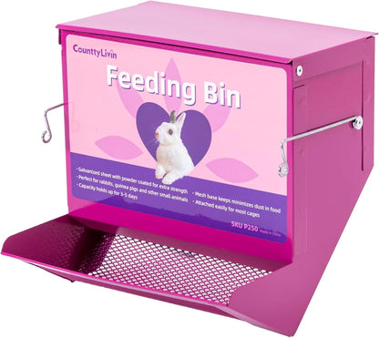 Metal Small Animal Feeder with Lid, Heavy Duty Rabbit Feeder, Large Capacity Rabbit Food Dispenser