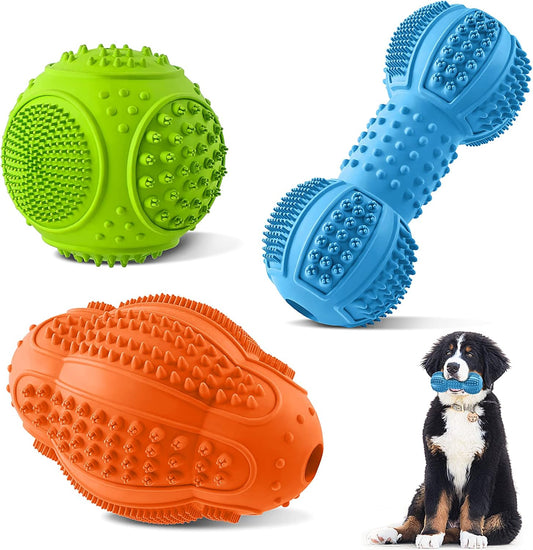 LUKITO Dog Chew Toys 3 Pack for Aggressive Chewers, Multifunctional Teeth Cleaning and Gum Massage