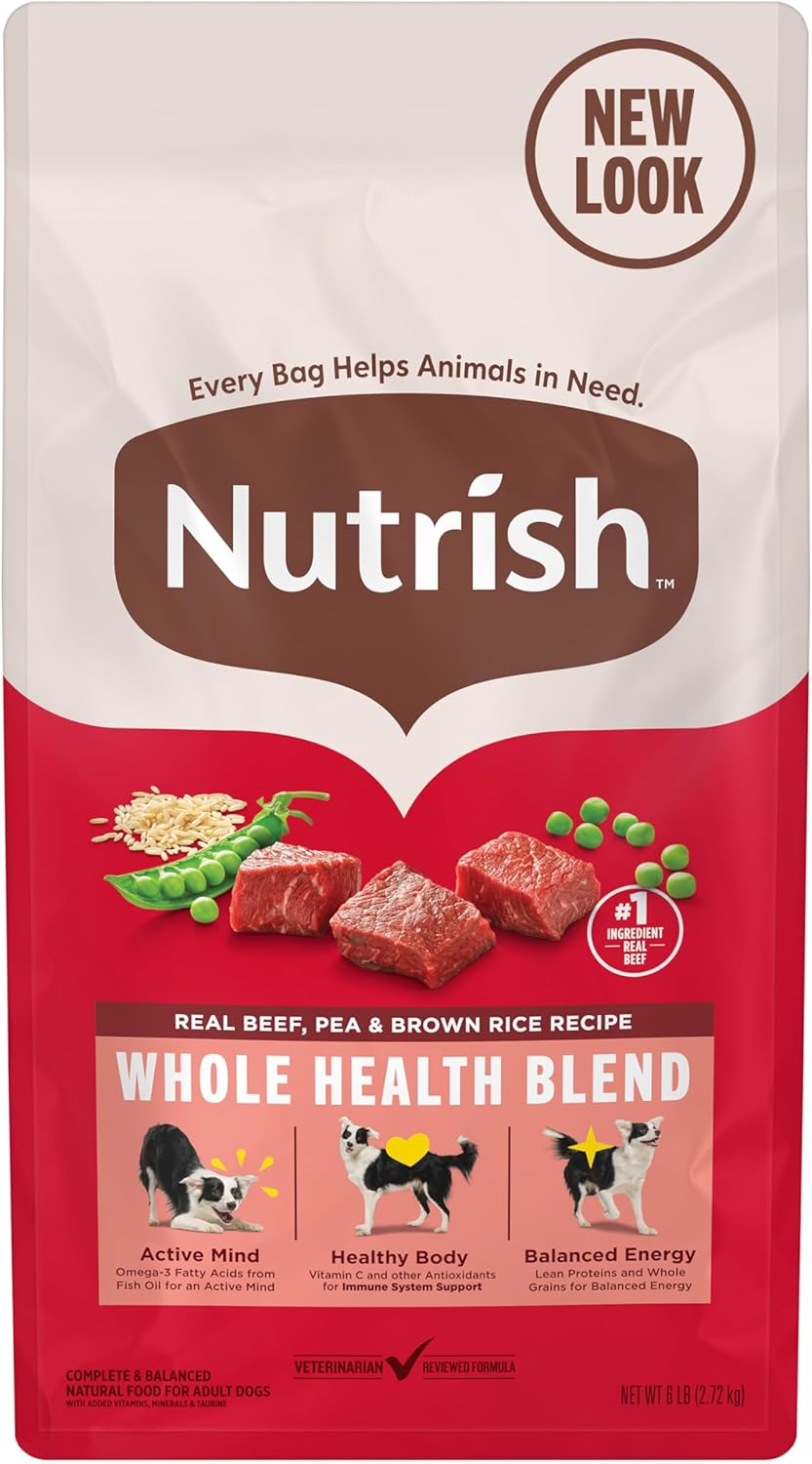 Nutrish Dry Dog Food, Real Beef, Pea & Brown Rice Recipe Whole Health Blend for Adult Dogs, 6 lb.