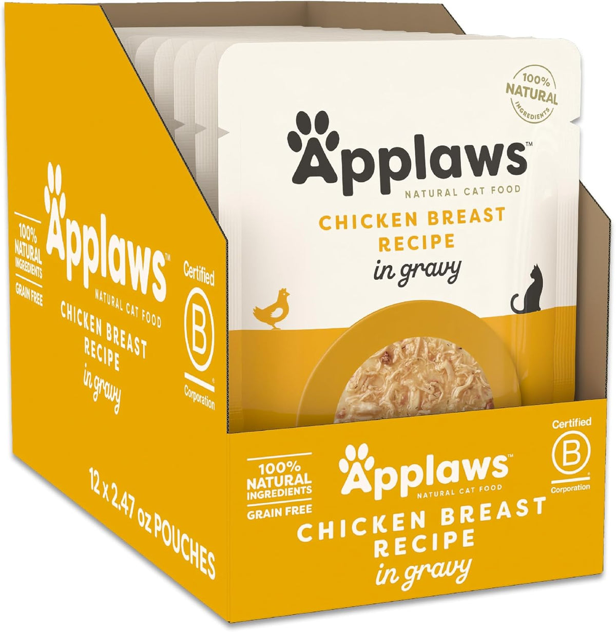 Applaws Natural Wet Cat Food in Gravy, Limited Ingredient Wet Cat Food Pouches, No Additives, Made