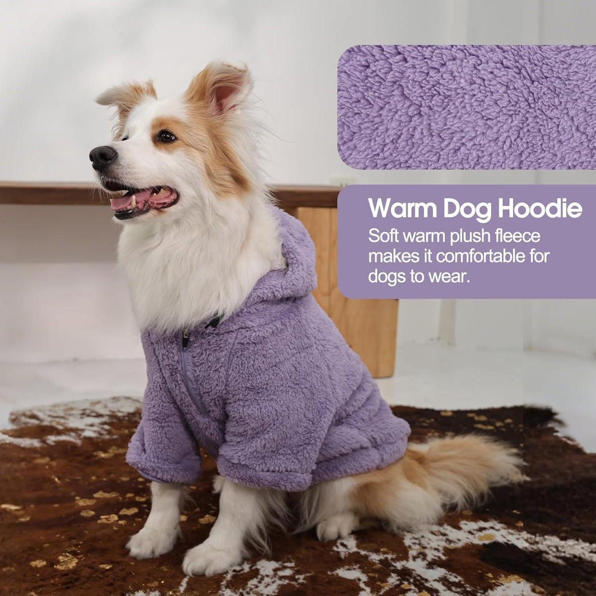 IDOMIK Fuzzy Dog Sweater with Adjustable Hood, Warm Fleece Dog Sweater Hoodie with Harness Hole &