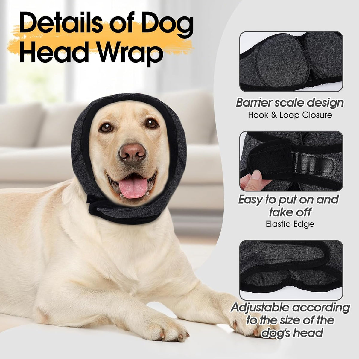 Dog Calming Hoodie, Dog Ear Muffs Noise Protection & Anxiety Relief, No Shake Ear Wraps for Dogs