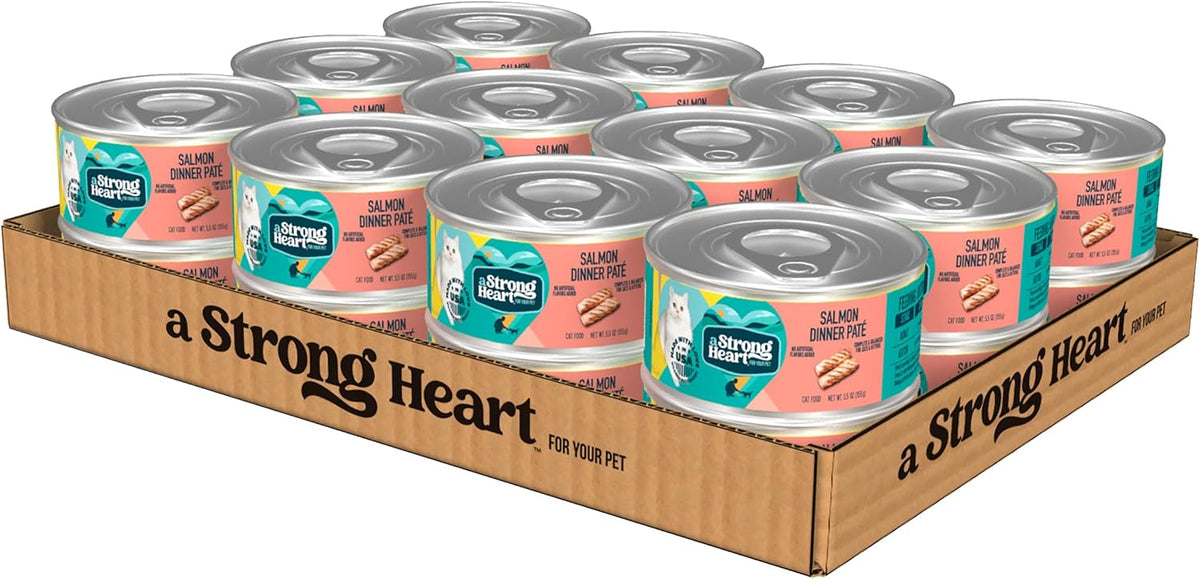 A Strong Heart Canned Wet Cat Food, Salmon Dinner Paté - 5.5 oz Cans (Pack of 24), Made in The USA