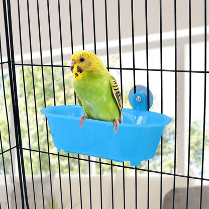 Wontee Bird Bath with Mirror Toy Fixable Parrot Bathroom Tub for Small Brids Parrot Canary Budgies