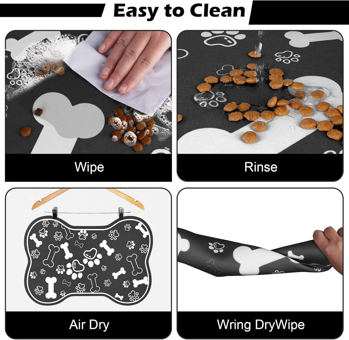Dog Cat Food Mat,Rapid AbsorbentPet Feeding Mat, Bone Shaped Dog Placemat Water Bowl Mat with