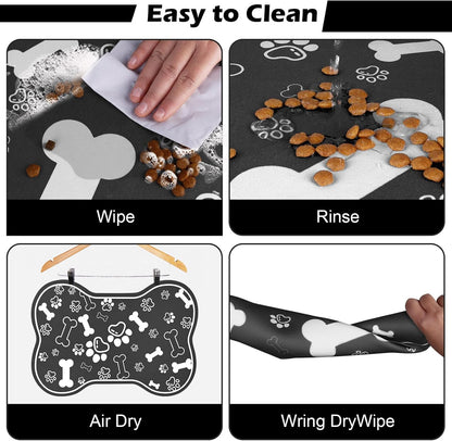Dog Cat Food Mat,Rapid AbsorbentPet Feeding Mat, Bone Shaped Dog Placemat Water Bowl Mat with