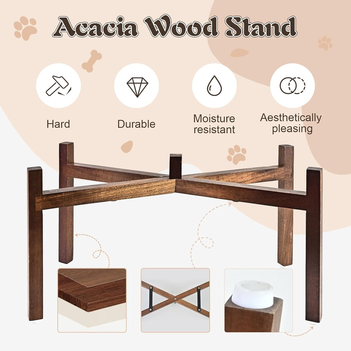 SPUNKYJUNKY Raised Ceramic Dog Bowls Set with Non-Slip Acacia Wood Stand for Large Sized Dog(60.87