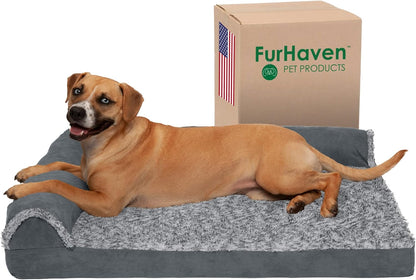 Furhaven Cooling Gel Dog Bed for Large/Medium Dogs w/ Removable Bolsters & Washable Cover, For Dogs