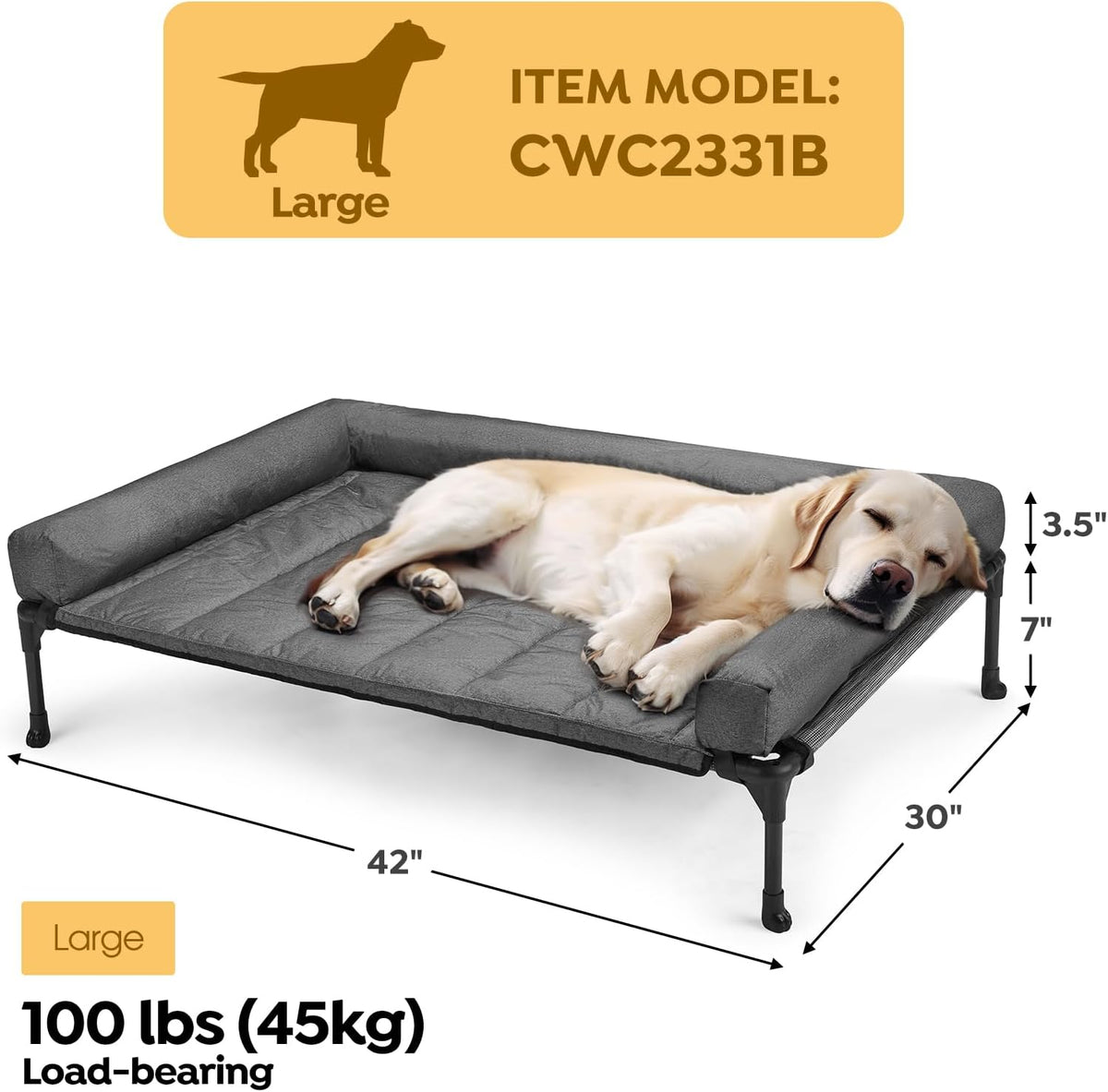 Veehoo Cooling Elevated Dog Bed Add Removable Waterproof Bolster Cushion Mat, Raised Pet Cot with