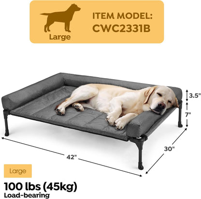 Veehoo Cooling Elevated Dog Bed Add Removable Waterproof Bolster Cushion Mat, Raised Pet Cot with