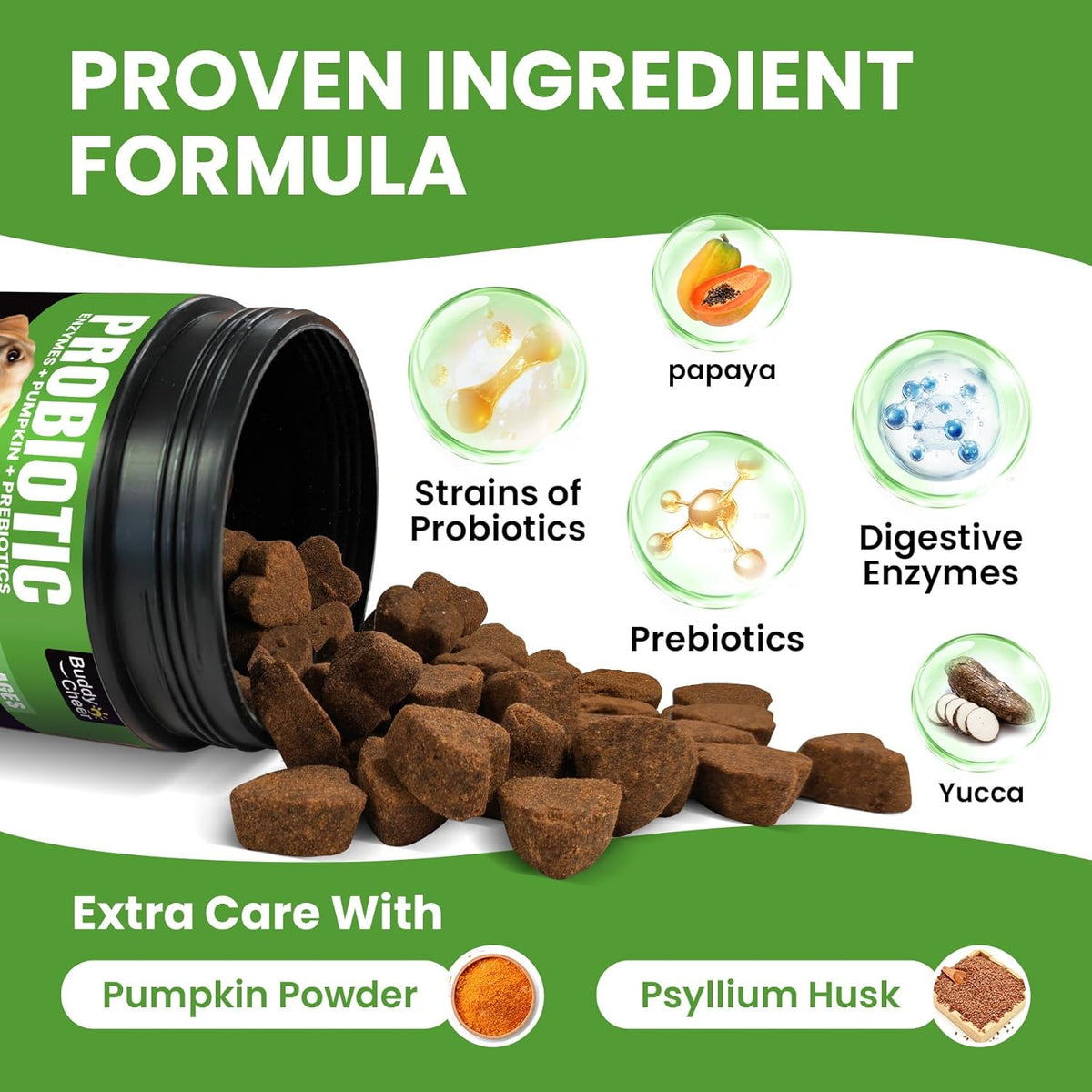 Probiotics for Dogs - Dog Probiotics with 5 Enzymes & 4 Prebiotics for Itchy Skin, Pet Probiotics