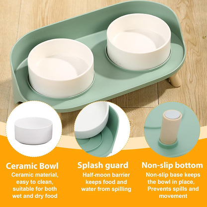 Elevated Dog Bowls Set, Ceramic Pet Food & Water Bowls with Non-Slip Stand, No Spill Design for