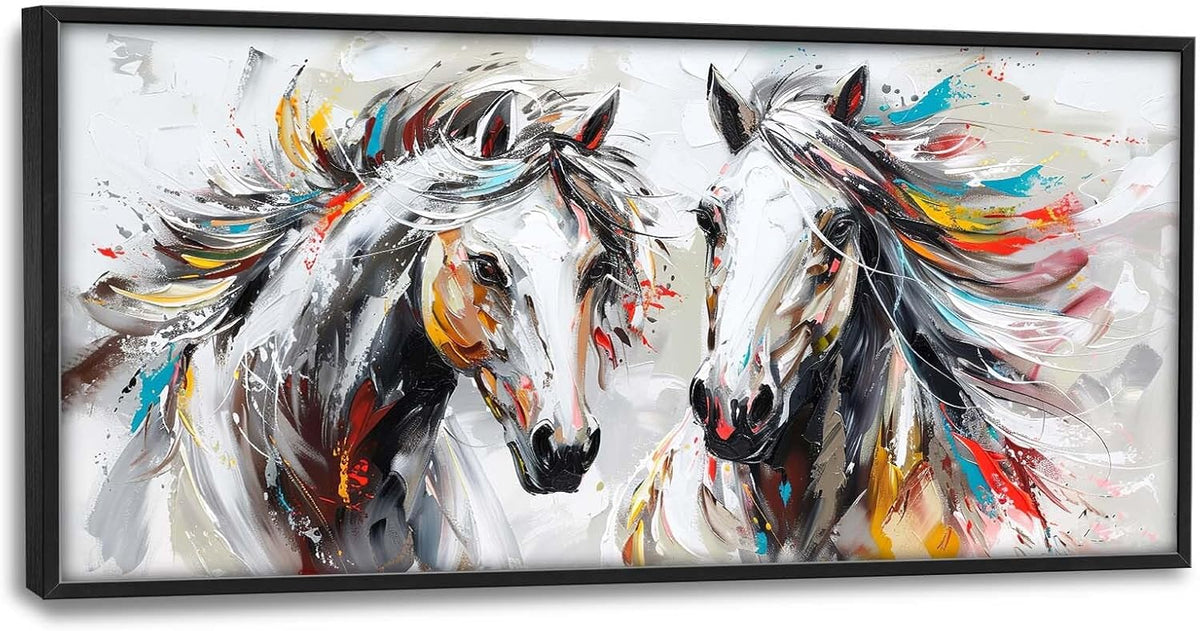 Quorin Horse Large Wall Art White Horse Animal Pictures Wall Decor Colorful Graffiti Canvas Print