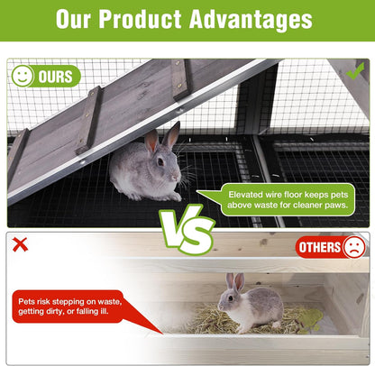 GUTINNEEN Indoor Rabbit Hutch Guinea Pig Cages with Chew-Proof Ramp, 2-Story Wooden Bunny House