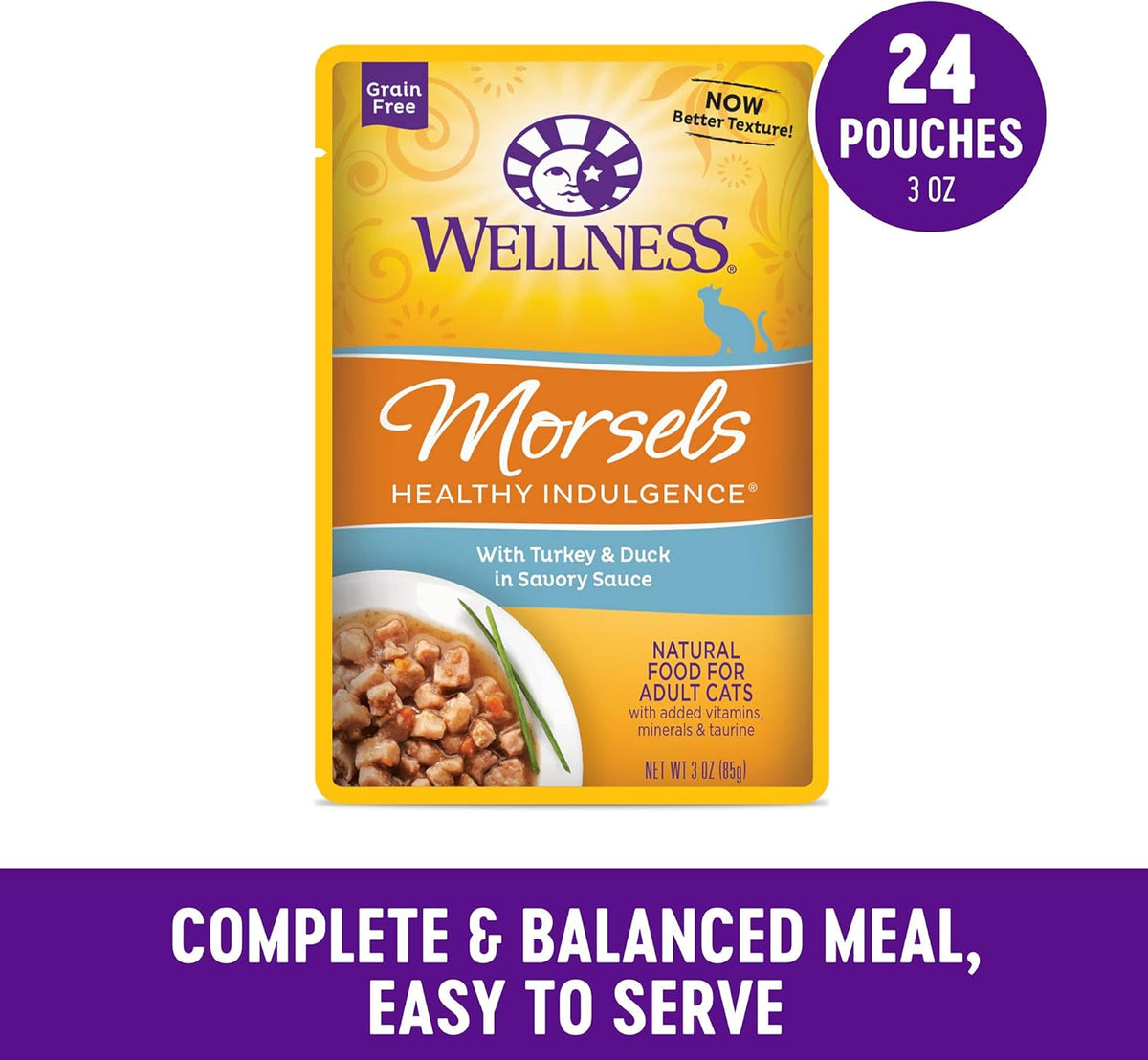 Wellness Healthly Indulgence Morsels Adult Wet Cat Food, Natural, Protein-Rich, Grain Free, 3 Ounce