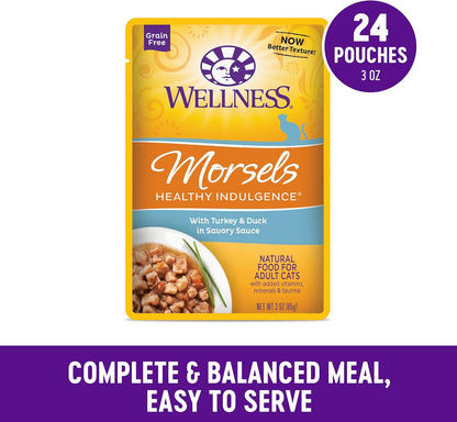 Wellness Healthly Indulgence Morsels Adult Wet Cat Food, Natural, Protein-Rich, Grain Free, 3 Ounce