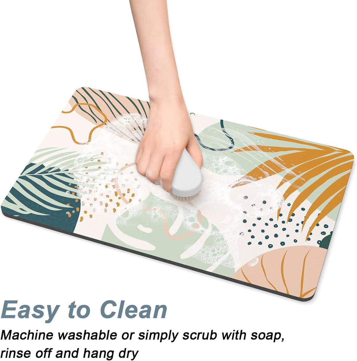 Rnivvi Dog Food Mat, 16" x 24" Boho Absorbent Dog Cat Bowl Mat for Food and Water, Cute Anti-Slip