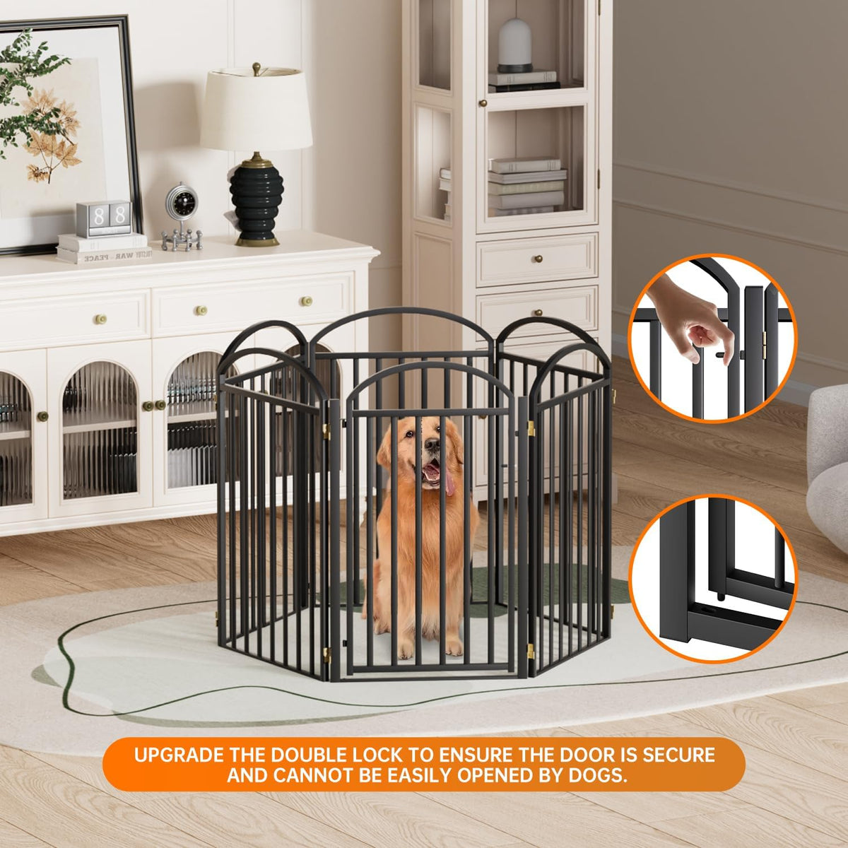6 Panles Full Matel Freestanding Dog Gates with Door, 144"Extra Wide 36"Tall Free Standing Dog Pet