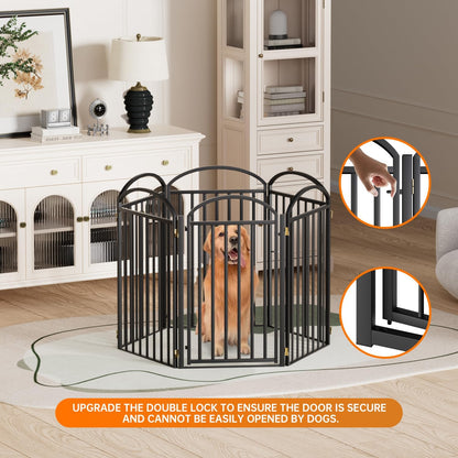 6 Panles Full Matel Freestanding Dog Gates with Door, 144"Extra Wide 36"Tall Free Standing Dog Pet