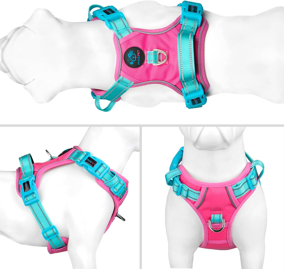 PHOEPET No Pull Dog Harness, Unique Colors Reflective Adjustable Dog Vest, with Soft Training