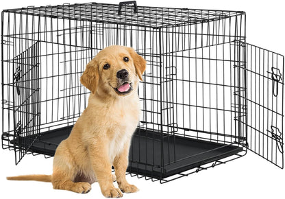 BestPet | Dog Crate | 24" | Black | Foldable Metal Kennel with Double Doors, Secure Slide-Bolt