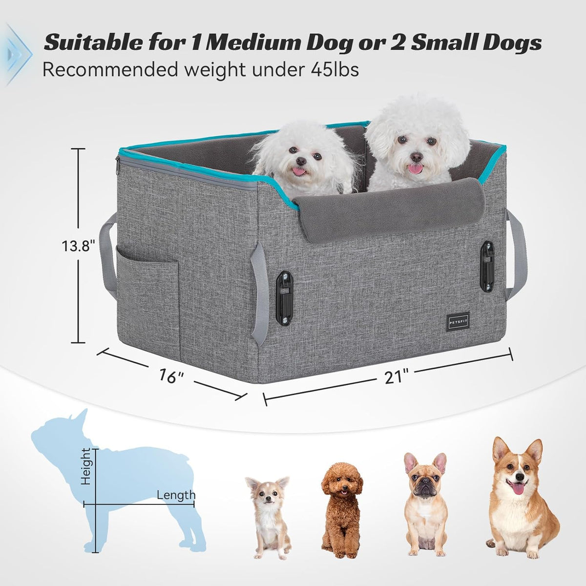 PETSFIT Dog Booster Car Seat for Small/Medium Dogs, Dog Car Seat for Medium Sized Dog with 2