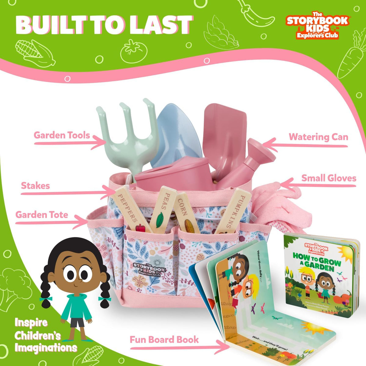 Floral Garden Kit Tools - Includes Sturdy Tote Bag, Watering Can, Gloves, Shovels, Rake, and