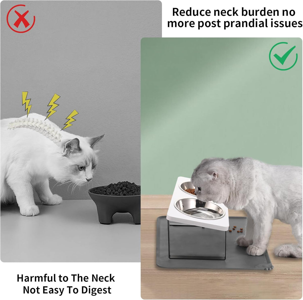 Upgraded Elevated Cat Bowls with Food Mat,15°Tilted Stand Anti Vomiting Raised Cat Dishes for Food
