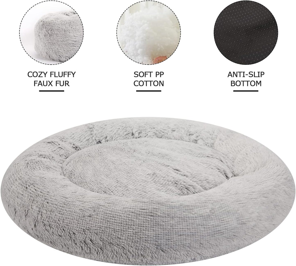 Bedfolks Calming Donut Extra Large Dog Bed, 45 Inches Round, Anti-Anxiety Plush, Washable with
