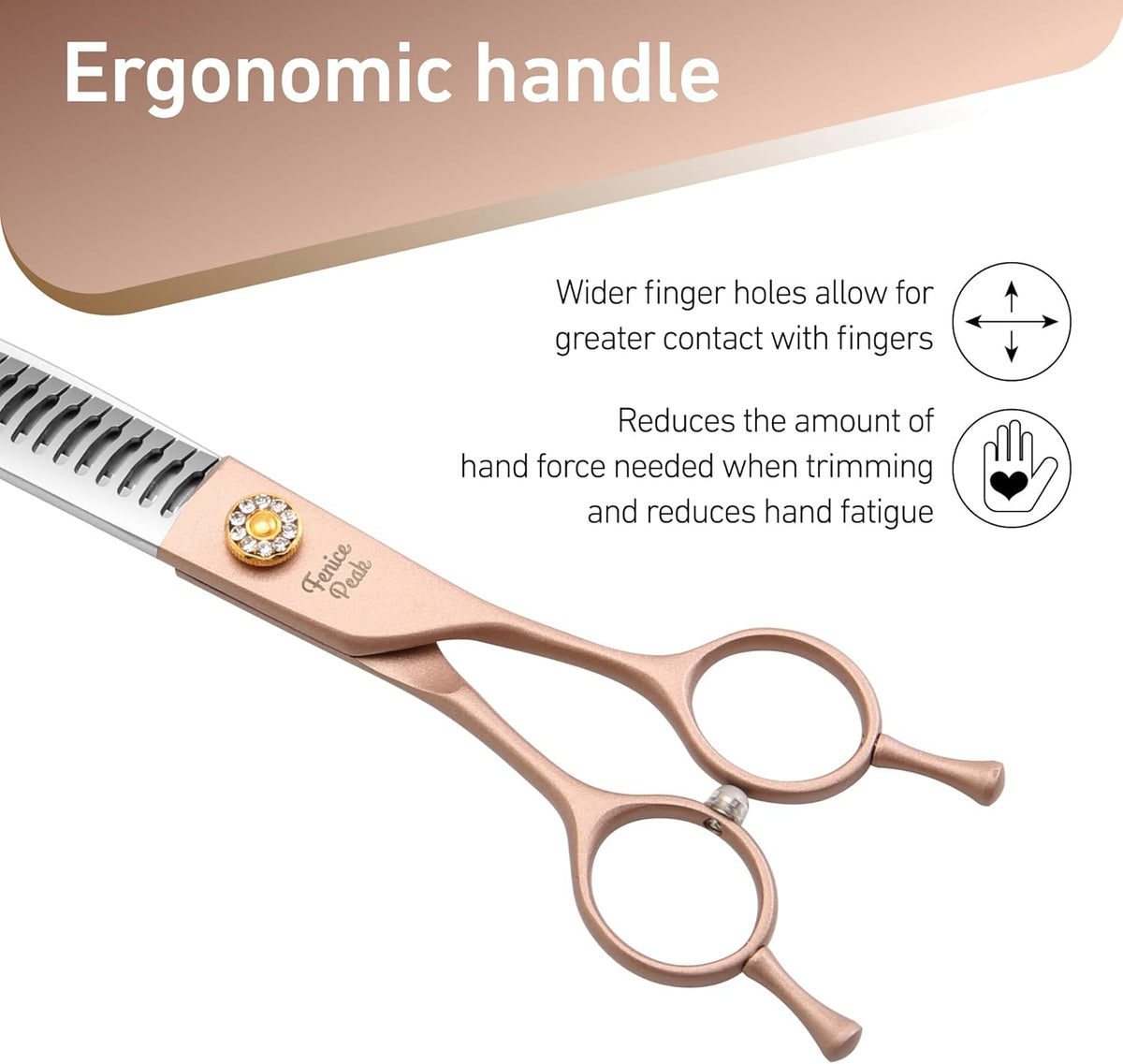 Fenice Peak Professional Curved Chunker Dog Grooming Scissors 7.0'' Rose Gold Thinning Shears