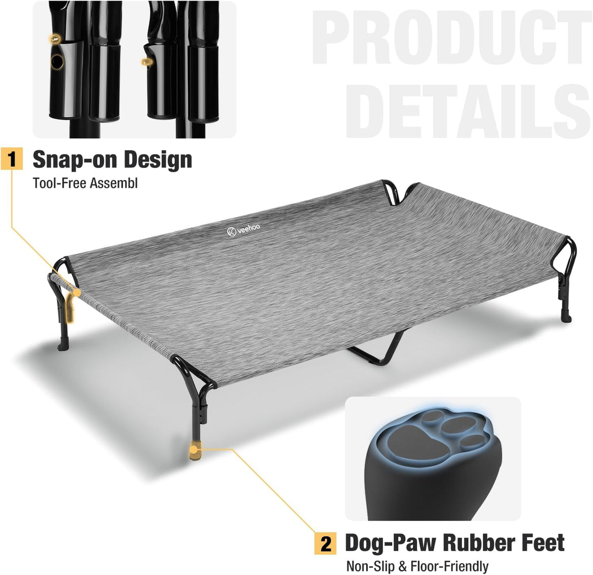 Veehoo Cooling Elevated Dog Bed, Guardrail Raised Pet Cot, Indoor & Outdoor XXL Pet Bed with