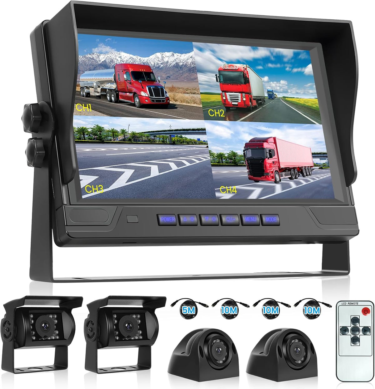 RV Backup Camera System 1080P, Hodozzy 9 Inch 4 Split Screen Monitor System, Waterproof 4 Reverse