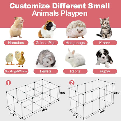 24 Panels Portable Small Animals Playpen,48"x 24"x 28" Transparent Pet Playpen,Portable Plastic