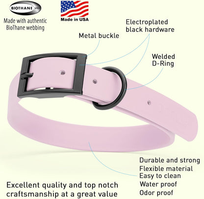 Dogline Biothane Waterproof Dog Collar Strong Coated Nylon Webbing with Black Hardware Odor- Proof