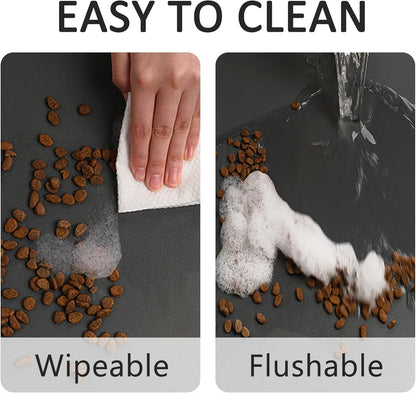 YCT Pet Feeding Mats - Non-Slip, Super Absorbent, 18.1 x 11.8 inches, Brown with Footprints Logo