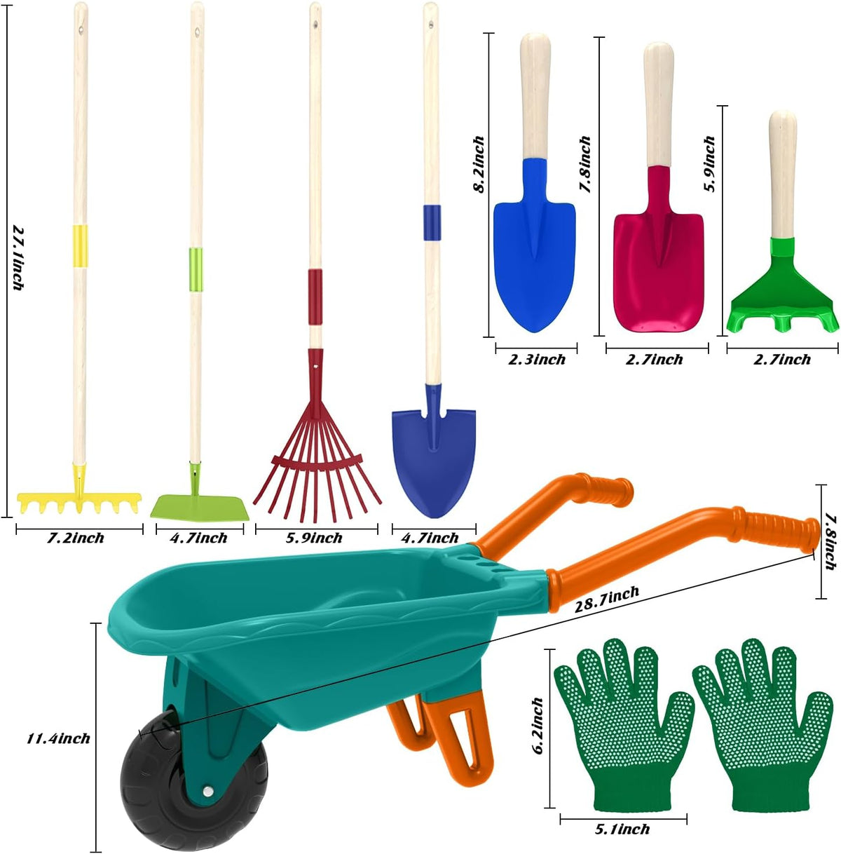 Kids Gardening Tools Outdoor Toys Set Backyard Play with Wheelbarrow Educational STEM Learning
