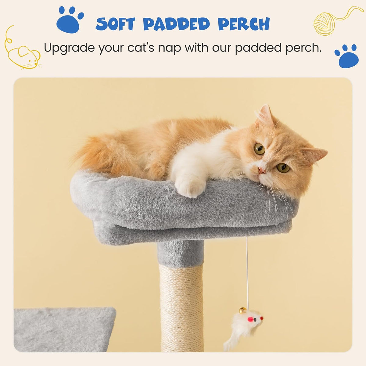 MWPO 63.8 inches Multi-Level Cat Tree for Large Cats with Sisal-Covered Scratching Posts, Padded