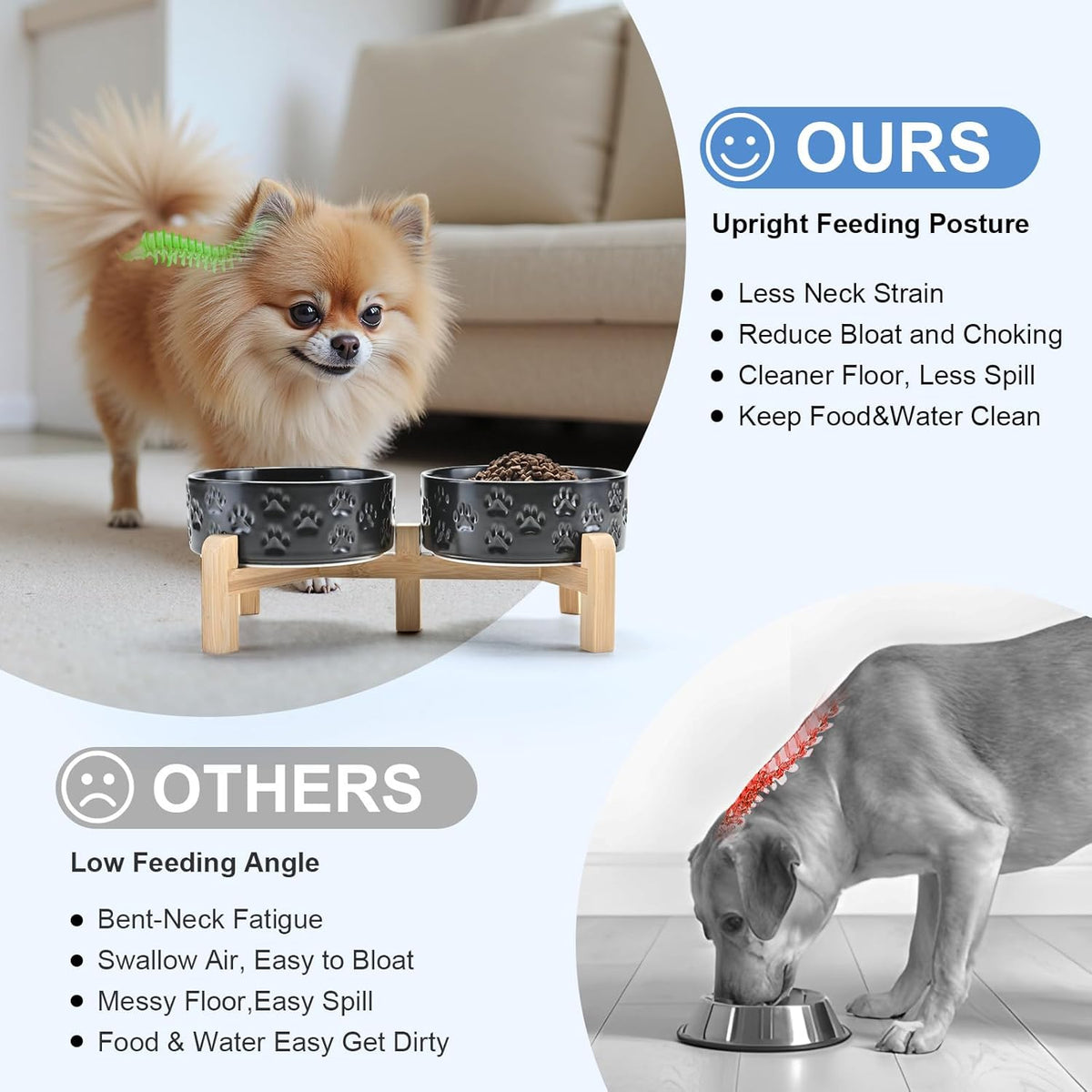 SPUNKYJUNKY Elevated Dog Bowls Ceramic, 5.1'' Dogs and Cat Food Water Bowls Raised with Non-Slip
